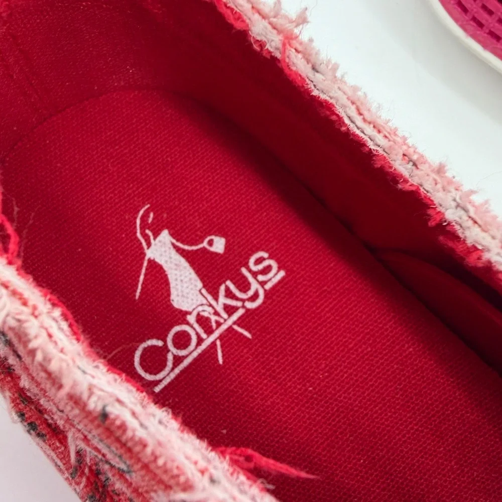 Corkys Womens 8 Red Paisley Bandana Babalu Slip On Sneakers Frayed Canvas